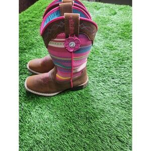 Twister Boots Girls Size 11 Multicolor Striped Western Cowgirl Rhinestone Flower